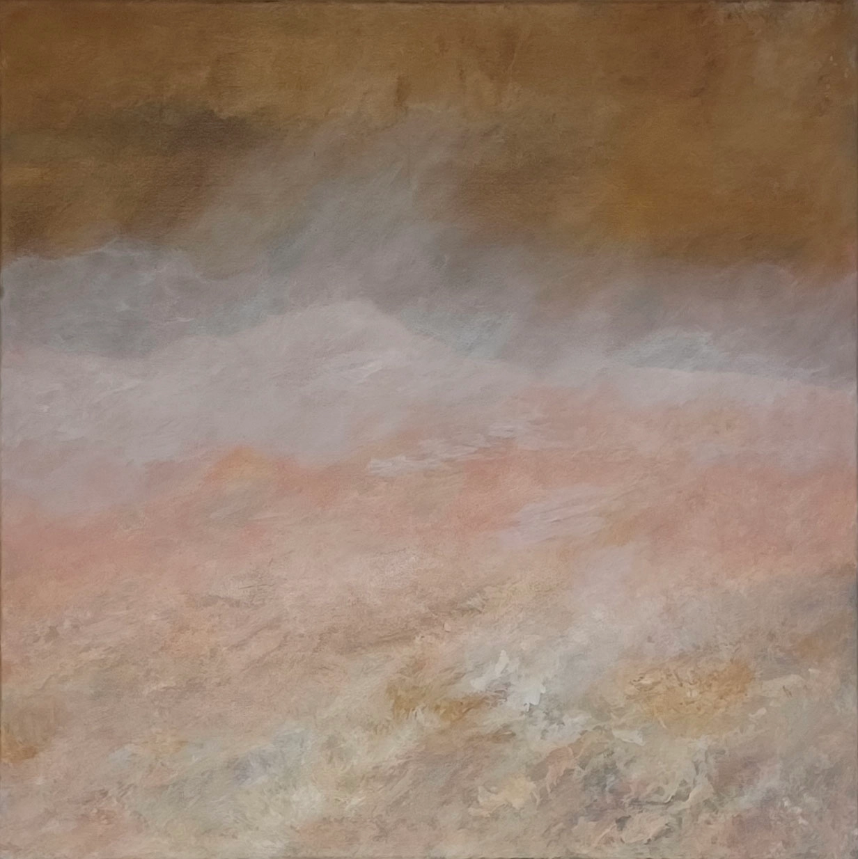 Peinture sur toile réalisée par Vincent Tripard à propos d'un paysage de montagne dans les tons rose brun.