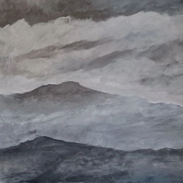 Peinture sur toile réalisée par Vincent Tripard représentant un paysage montagneux et nuageux